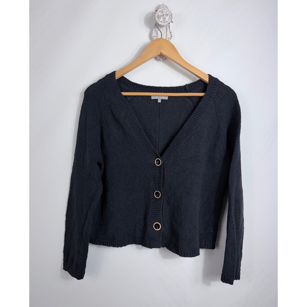 Habitat Cardigan Women S Black V-Neck Button Front Cotton Blend 85010 Casual
